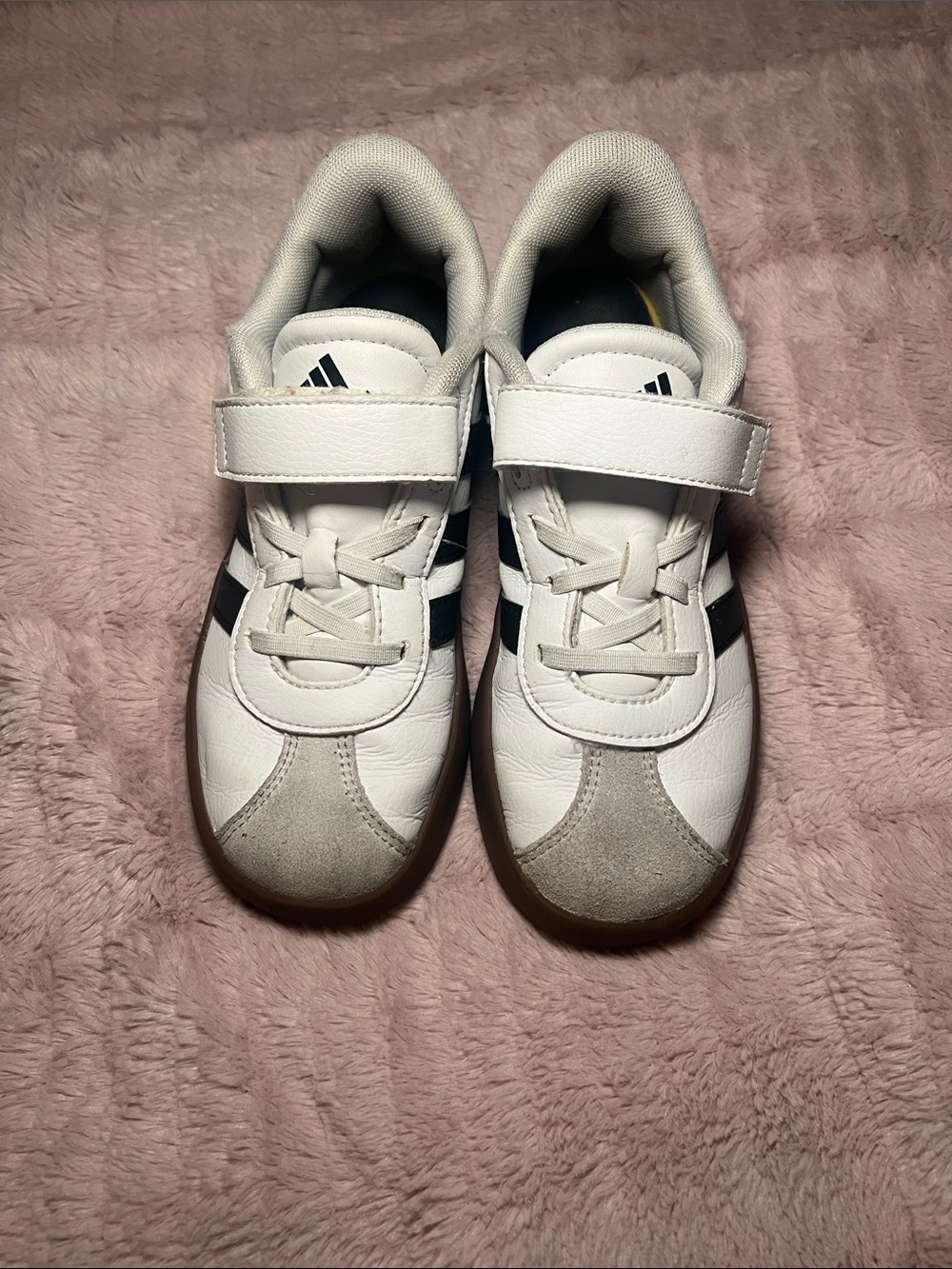adidas Kids White Sneakers with Black Stripes